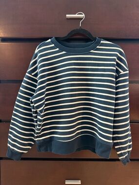 Lululemon Striped Navy and Cream Crewneck Sweater